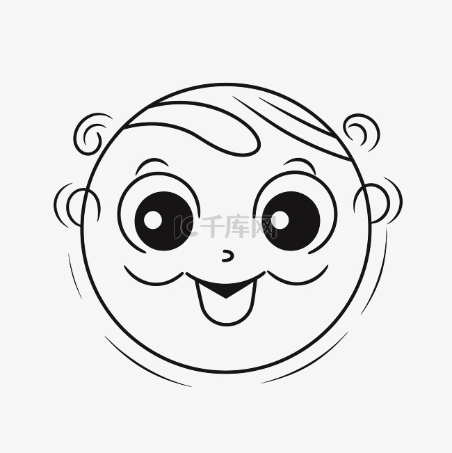 简单的微笑婴儿面部卡通插图轮廓