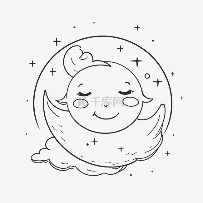 月亮和星星衬衫的女孩轮廓素描 
