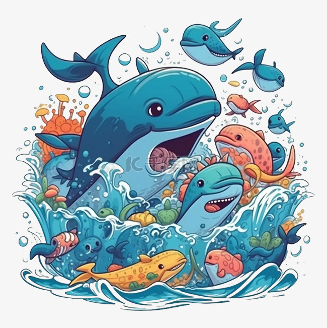 海洋日鲸鱼海水插画