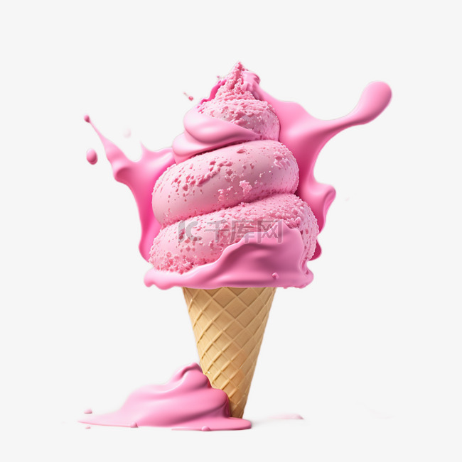 冰淇淋粉色立体白底透明