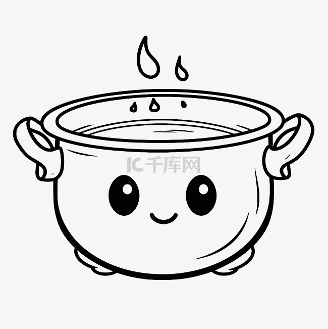 一个可爱的汤锅着色页轮廓素描 