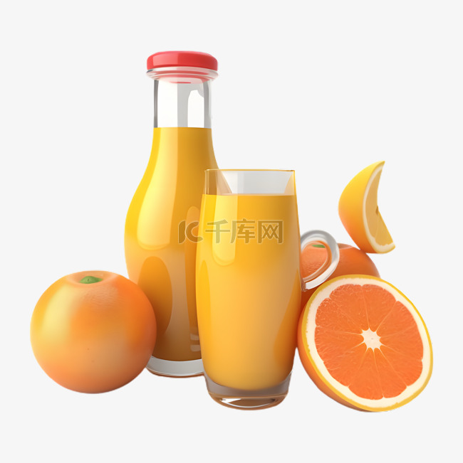 橙子橙汁橘色插画