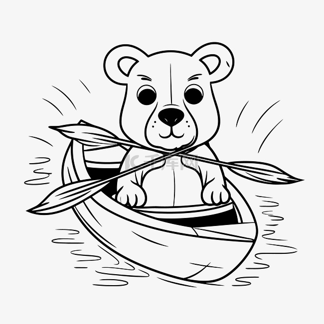 熊在船着色页轮廓素描 向量