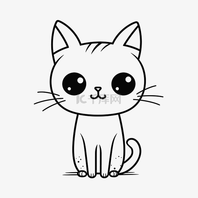 用黑白轮廓素描绘制的可爱猫咪 向量素材图片免费下载-千库网