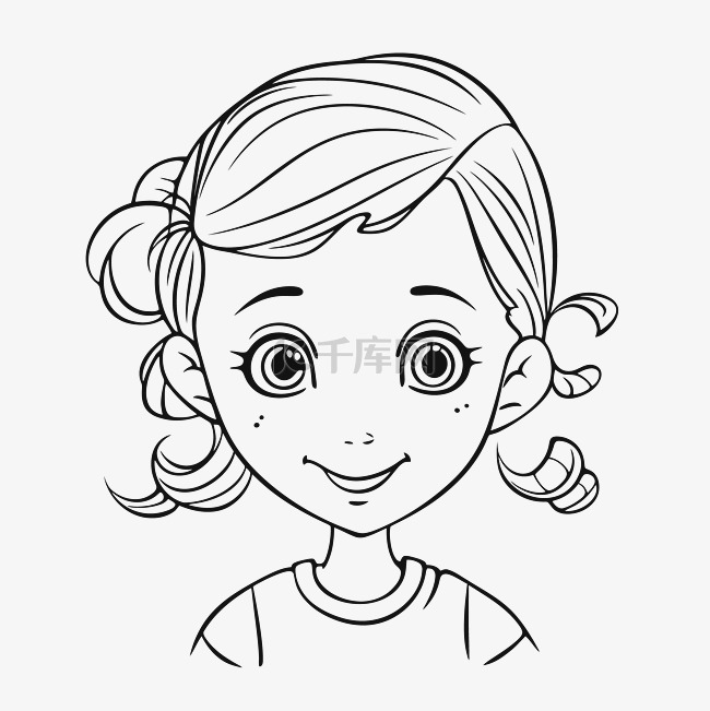 一个小女孩的卡通脸轮廓素描画 