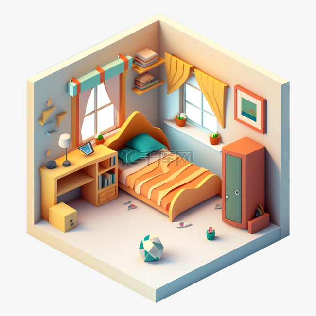 房间模型3d橙黄色图案