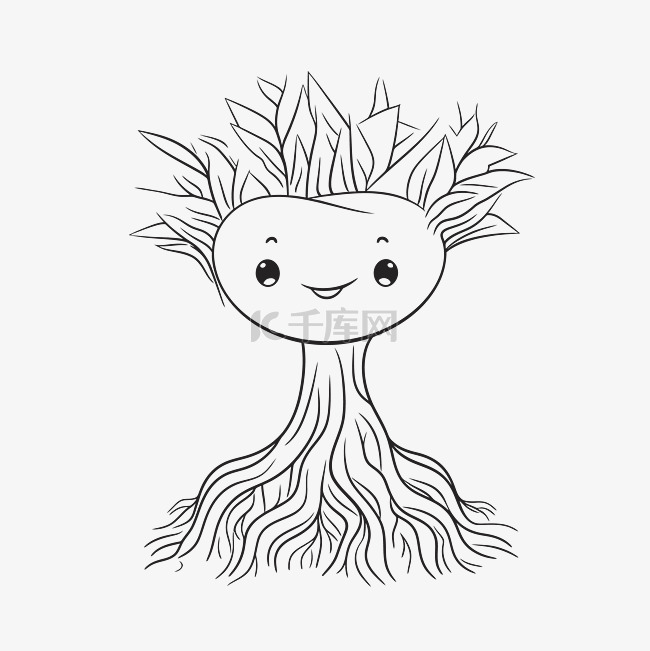 画一个微笑的树根，上面有很多树
