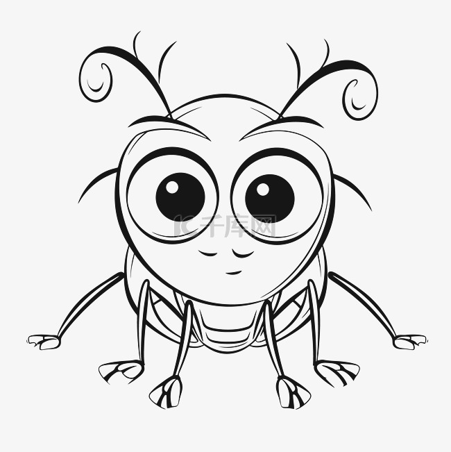 可爱的虫子与卡通脸插图轮廓素描