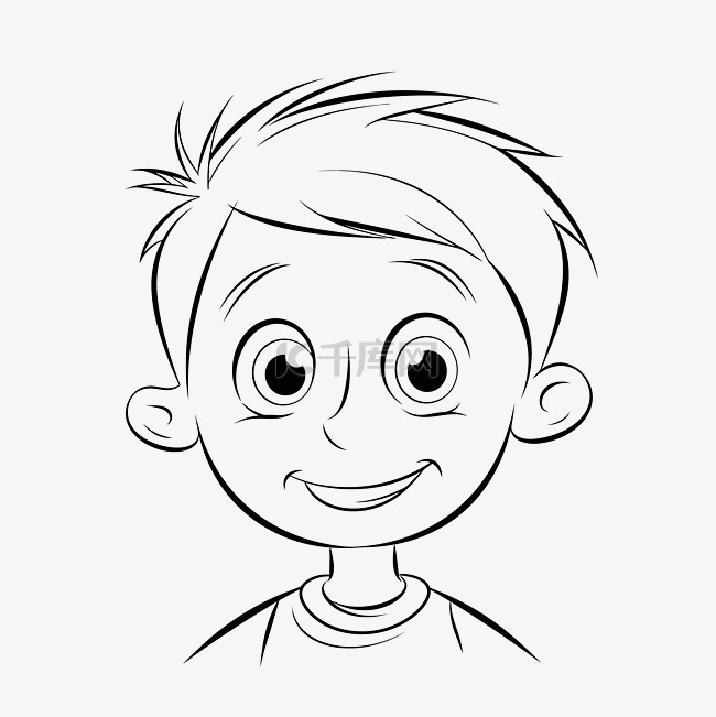 绘制一个小男孩卡通面孔轮廓素描