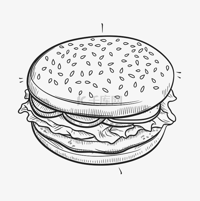 素描轮廓风格的汉堡图矢量插图