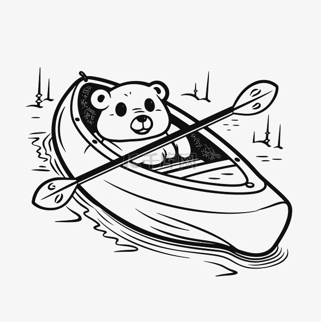 独木舟着色页轮廓素描中的泰迪熊
