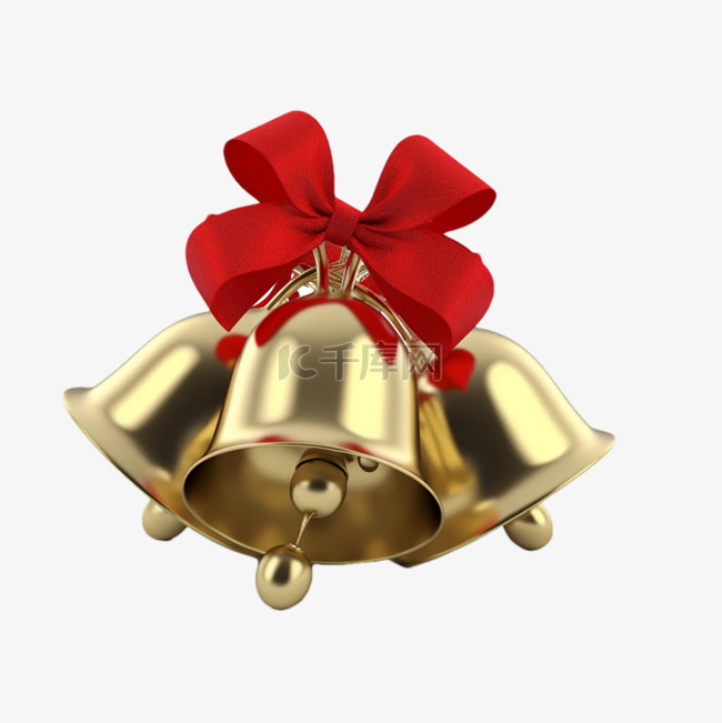 圣诞节多个金色铃铛物件真实效果