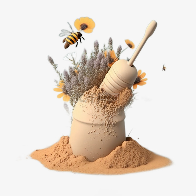蜜蜂泥土花朵立体