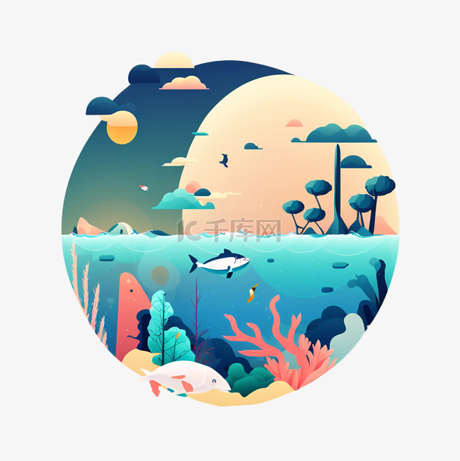 彩色的海洋景色图案素材图片免费下载-千库网