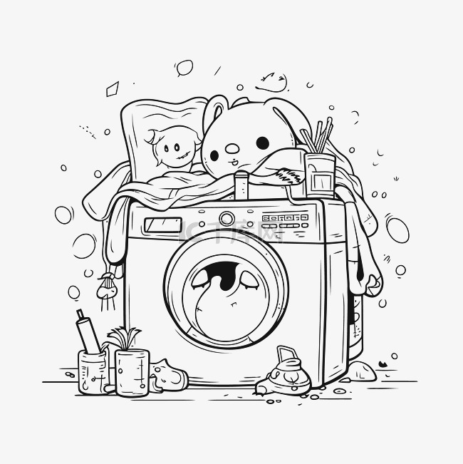 绘图描绘了里面有动物的洗衣机轮
