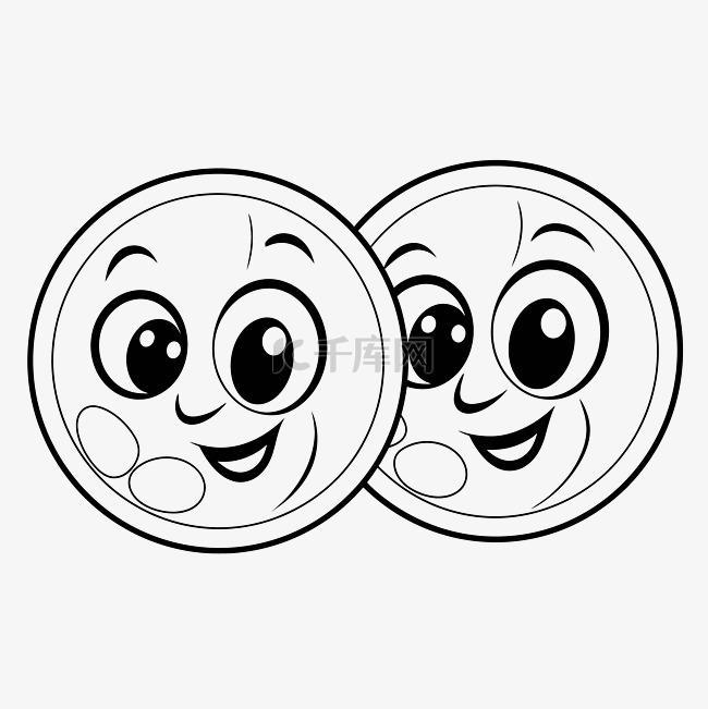 两个可爱的硬币着色页与大眼睛轮
