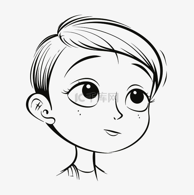 迪斯尼卡通男孩脸设计轮廓素描 