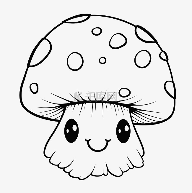 带笑脸的可爱蘑菇着色页轮廓素描