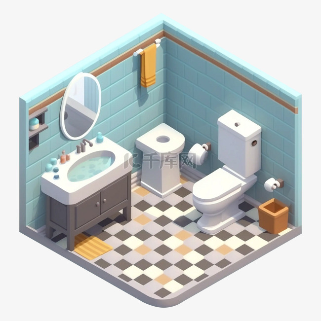 3d房间模型浴室旗格瓷砖图案