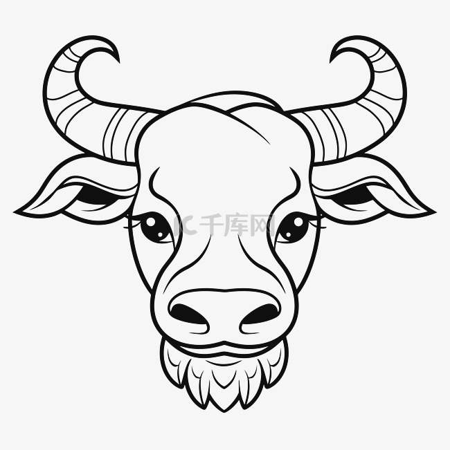 十二生肖牛头轮廓素描图 向量