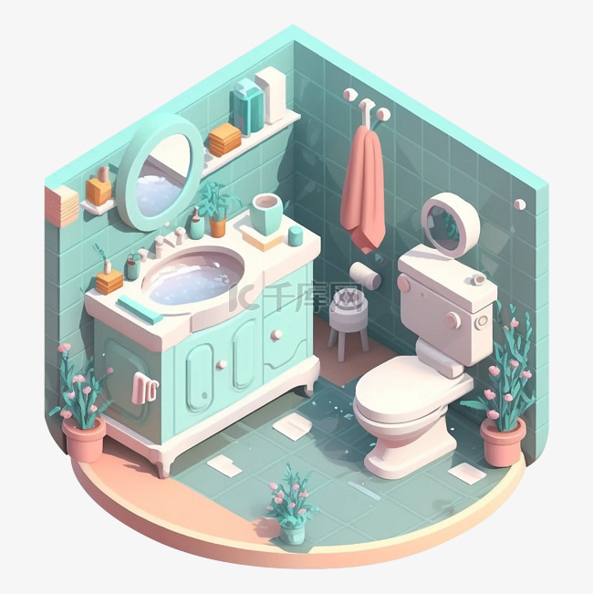 3d房间模型浴室可爱图案