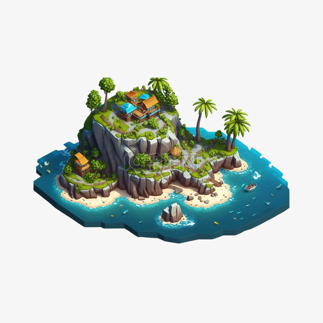 海滩风景棕榈海上岛屿25d模型