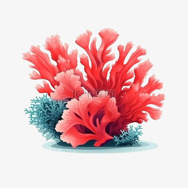 海洋日红色卡通珊瑚