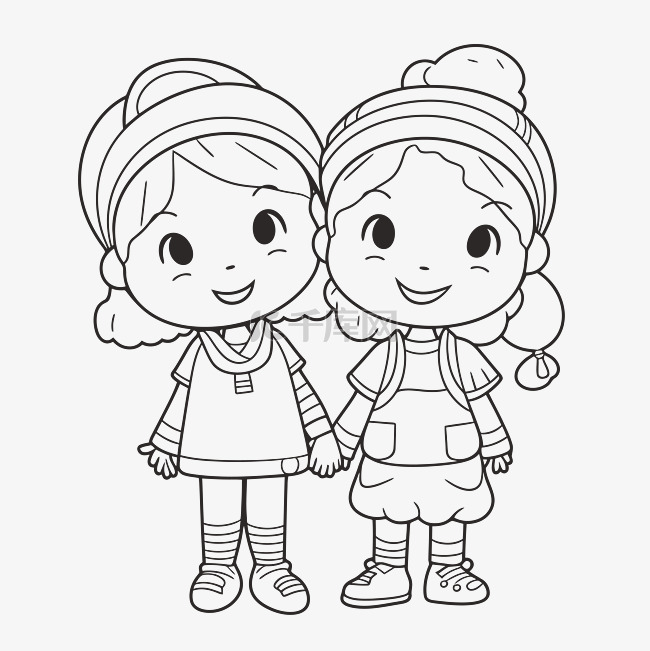 儿童涂色页 独特的两个小姐妹 