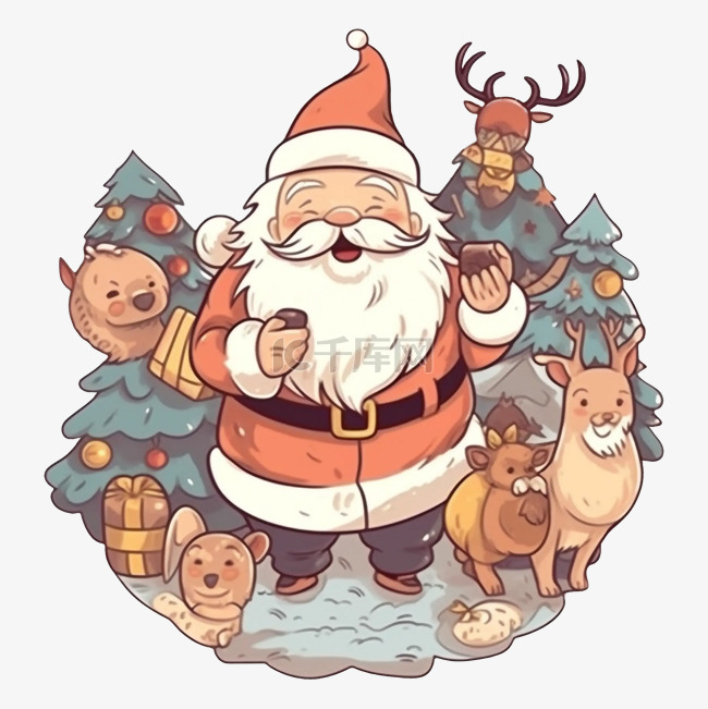 圣诞节圣诞老人驯鹿森林图案