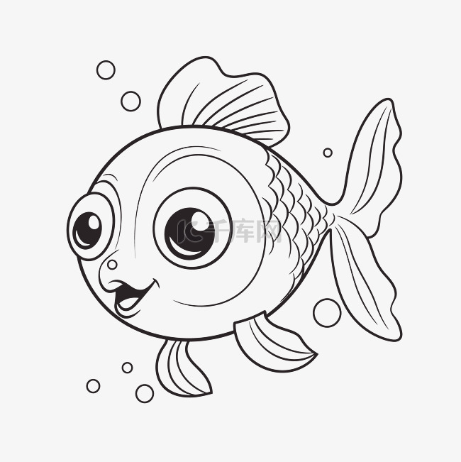 带有气泡的鱼的着色页轮廓素描 