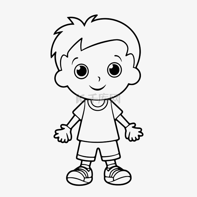 卡通儿童着色页与男孩轮廓素描 