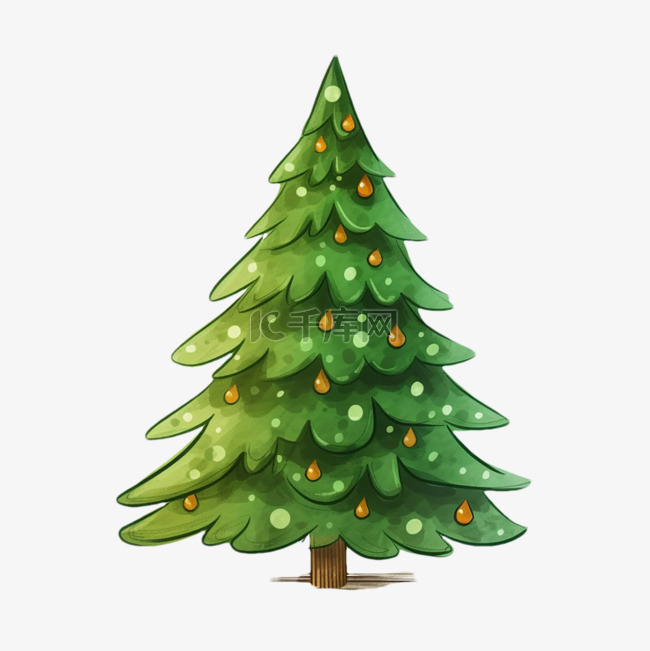 圣诞节绿色白色松树卡通