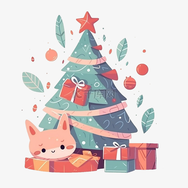 圣诞节圣诞树可爱插画