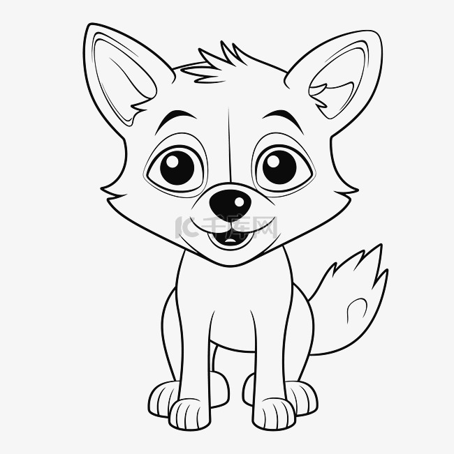 小狐狸着色页与大眼睛轮廓素描 