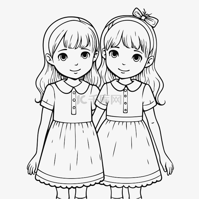两个女孩的着色页 两个姐妹的着