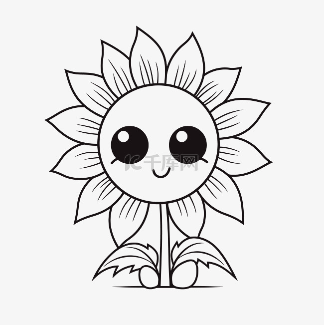 可爱的向日葵儿童画轮廓素描 向