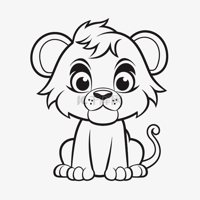可爱的狮子宝宝，用于着色书剪贴