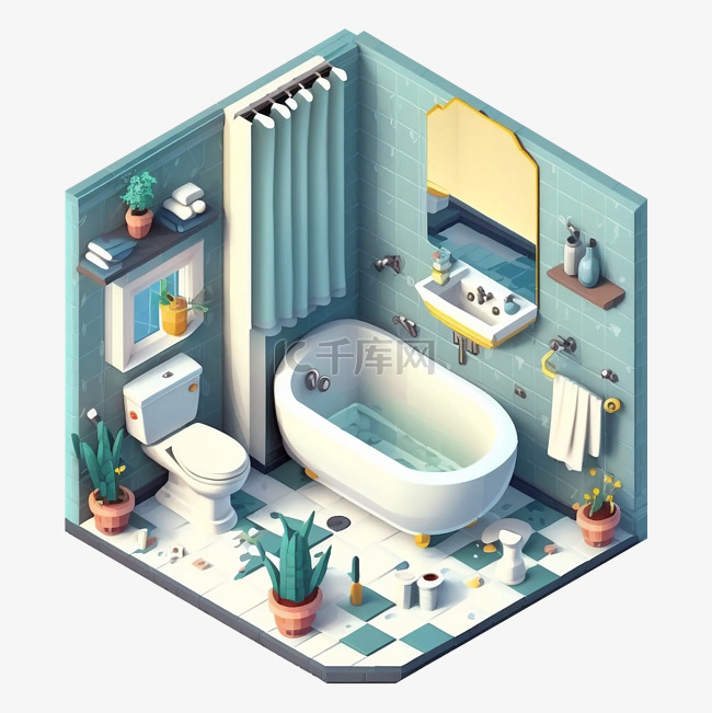 3d房间模型浴室绿植图案