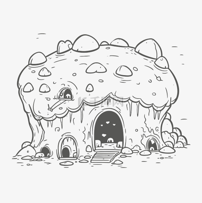 蘑菇屋轮廓草图的卡通画 向量