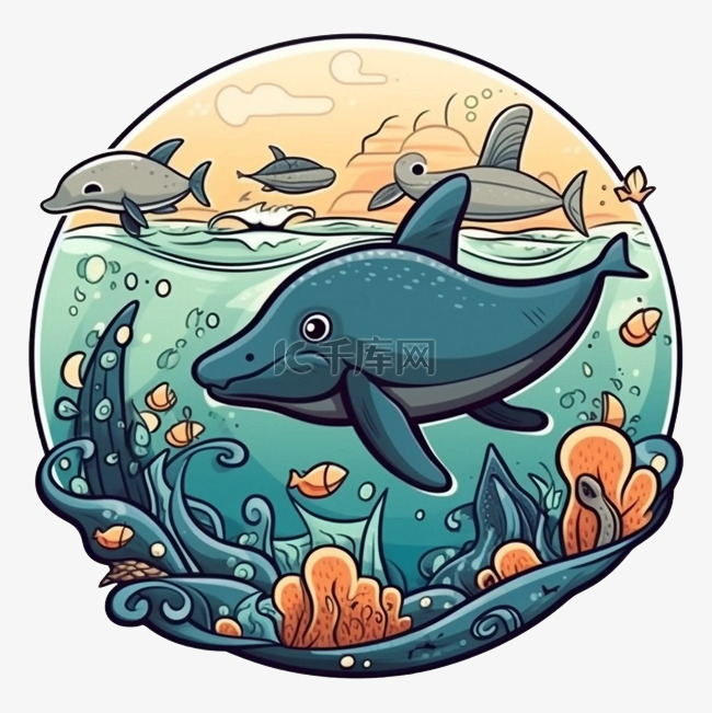 海洋日海豚游泳图案