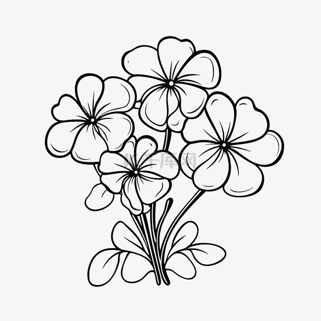黑白卡通手绘花朵轮廓素描 向量