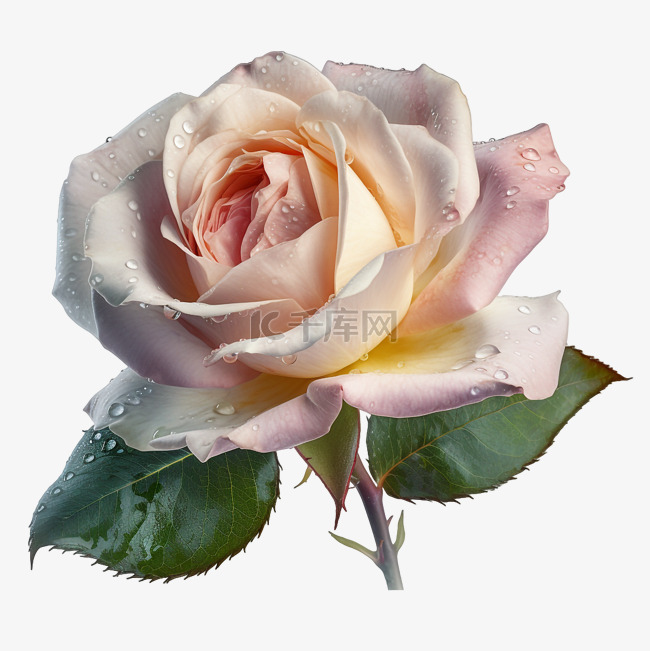 玫瑰露珠叶子粉色透明