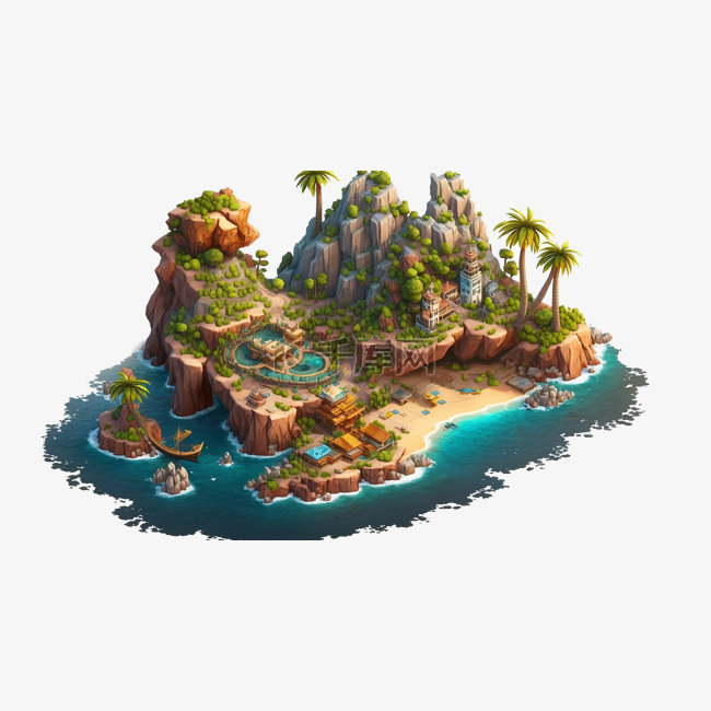 棕榈树海上小岛的别墅游戏25d