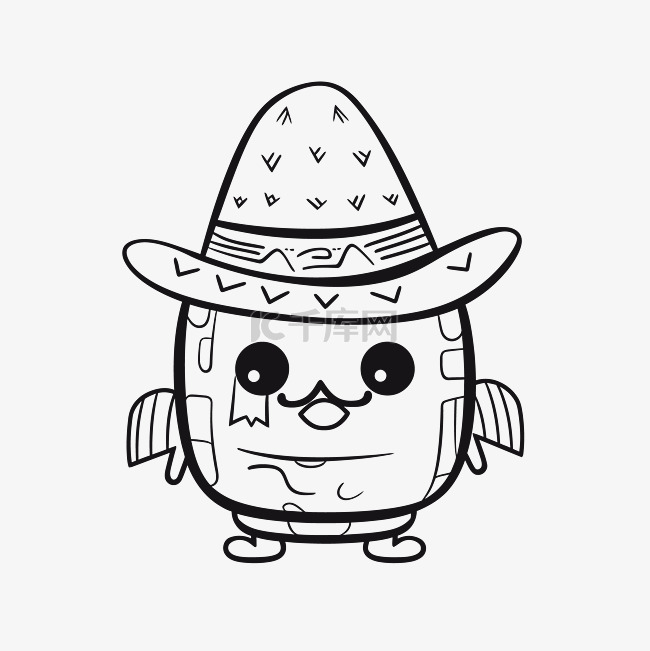 可爱的墨西哥小人物戴着帽子轮廓