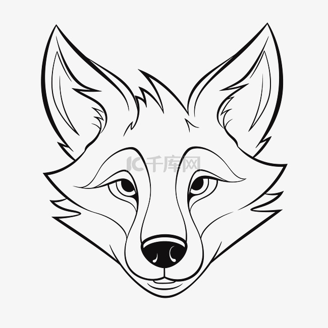 狐狸头插图与黑白着色页轮廓素描