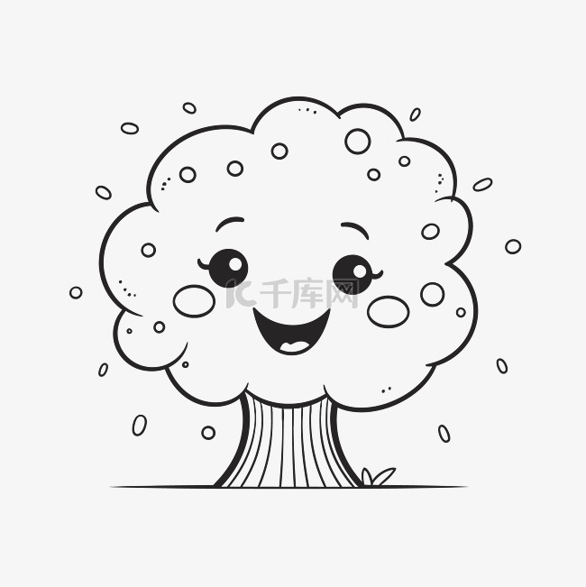 有小云朵的可爱树和快乐的小脸轮