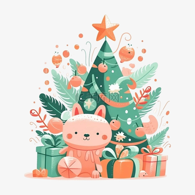 圣诞树与礼物可爱插画