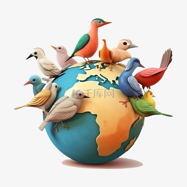 世界候鸟日3d地球小鸟卡通