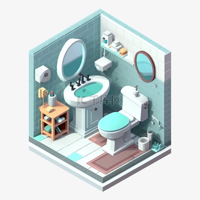 3d房间模型浴室蓝色图案