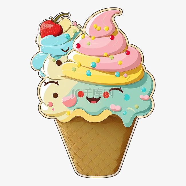 夏天彩色蛋筒冰淇淋图案